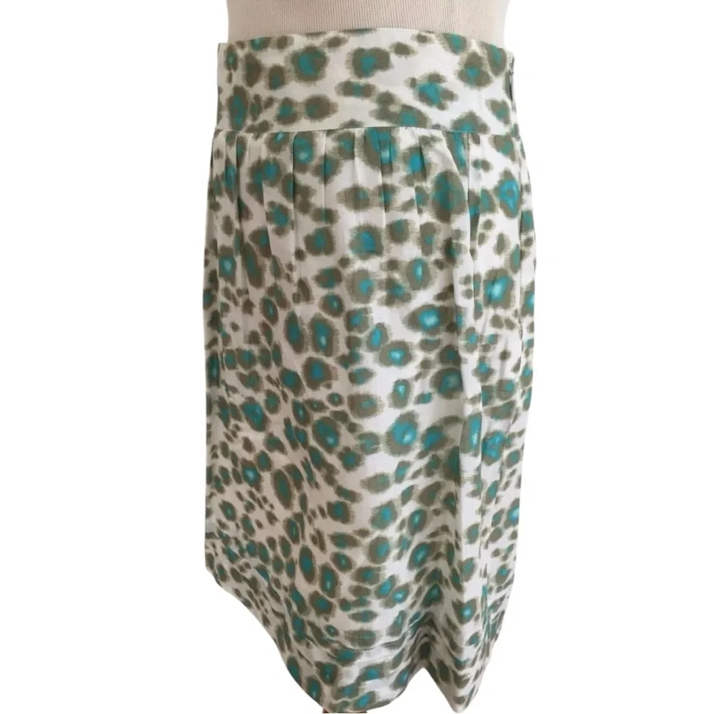 LOFT skirt cream aqua blue side zip lined 100% cotton Sz 10
